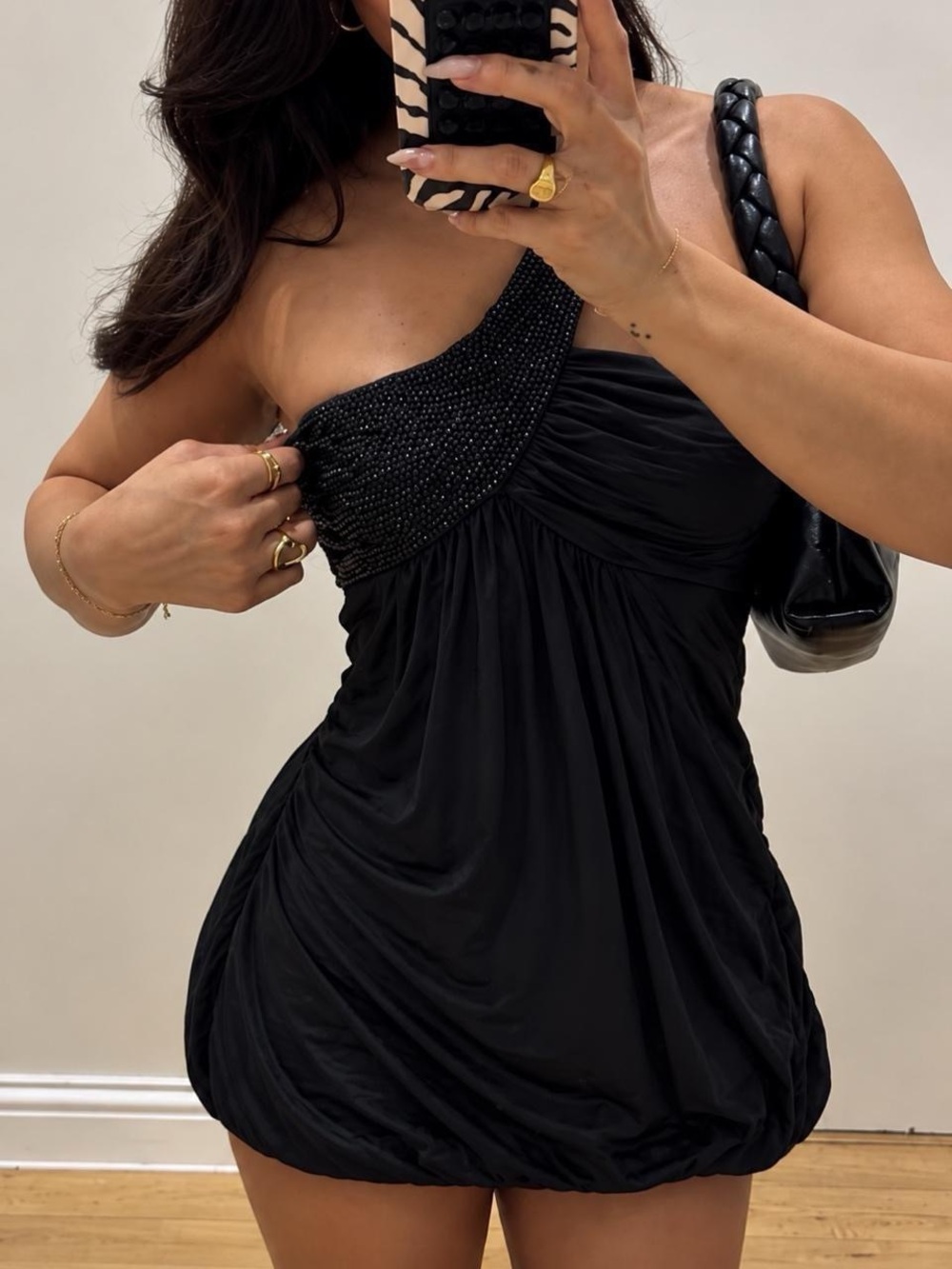 Crell Vintage Black One-Shoulder Mini Dress